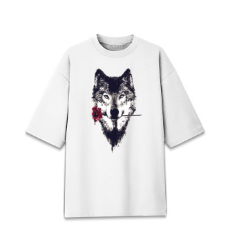 Хлопковая футболка оверсайз Волк с розой