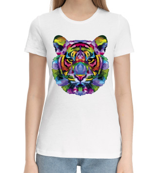 Женская Хлопковая футболка Color tiger