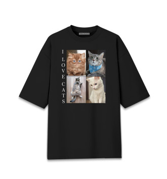Мужская Хлопковая футболка оверсайз I love cats