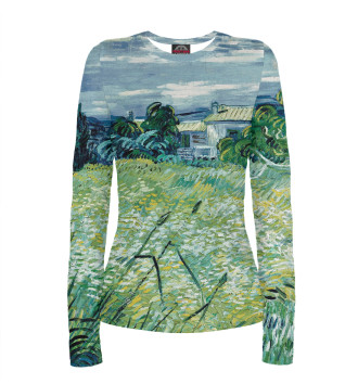 Лонгслив Ван Гог. Зеленое пшеничное поле с кипарисом
