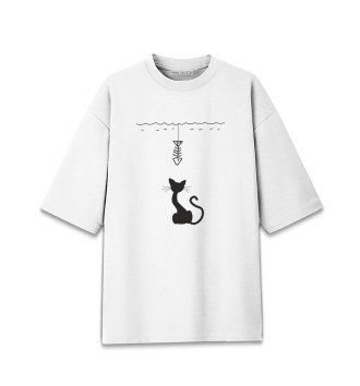 Хлопковая футболка оверсайз Голодный котик