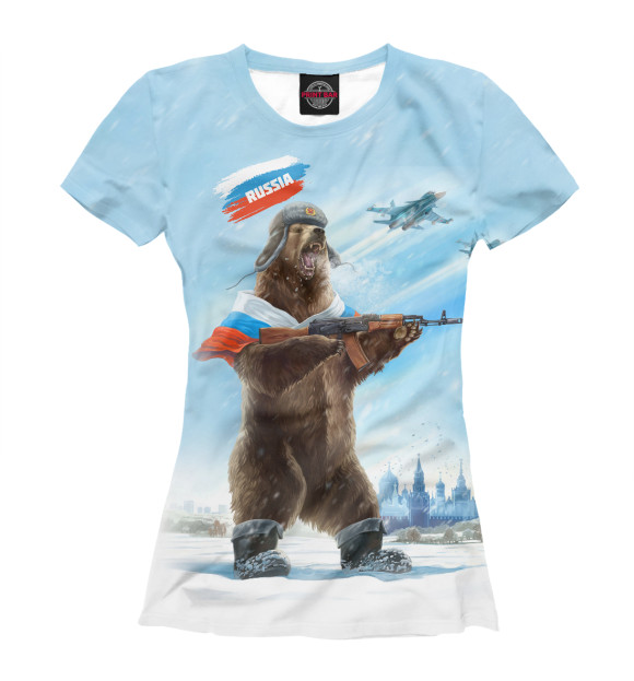Футболка Русский медведь с калашом для девочек 