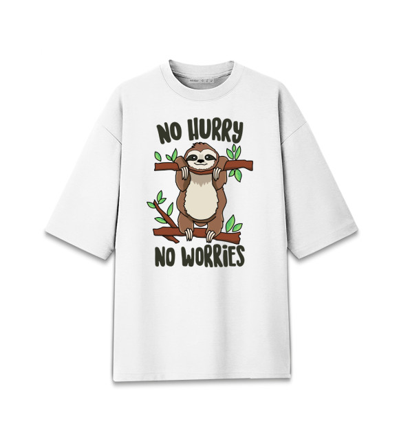 Мужская Хлопковая футболка оверсайз No hurry, no worries