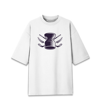 Женская Хлопковая футболка оверсайз Хоккейный кубок с клюшками