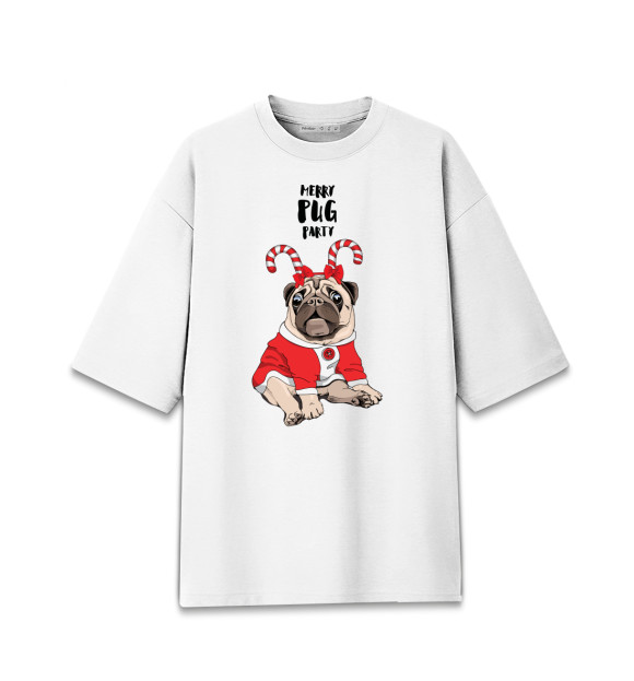 Мужская Хлопковая футболка оверсайз Merry pug party