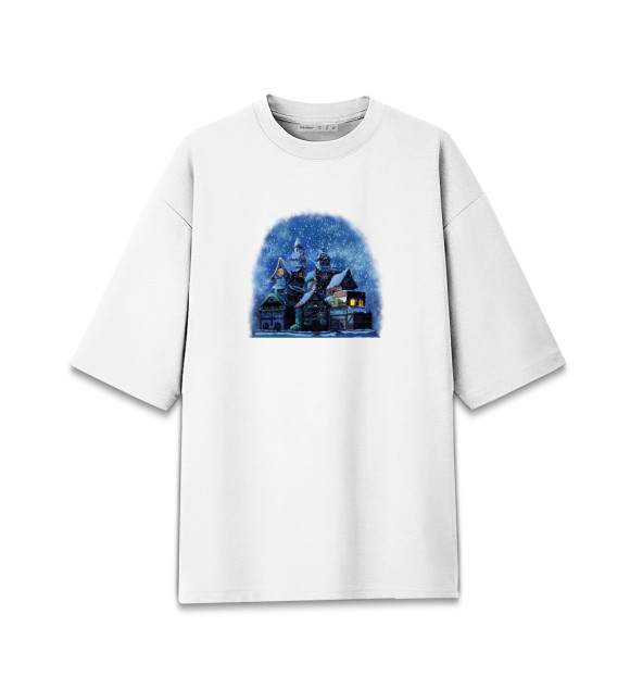 Мужская Хлопковая футболка оверсайз Сказочный снегопад