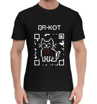 Мужская Хлопковая футболка QR- Кот