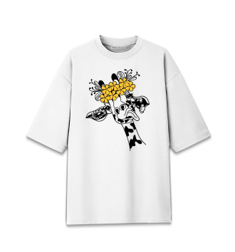 Мужская Хлопковая футболка оверсайз Жираф показывает язык