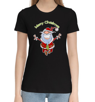 Женская Хлопковая футболка Веселый Санта Клаус