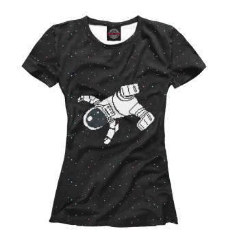 Футболка для девочек Пиксельный космонавт в космосе