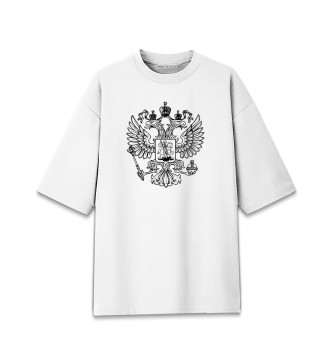 Мужская Хлопковая футболка оверсайз Герб РФ