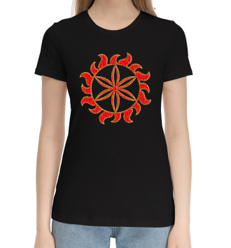 Женская Хлопковая футболка Символ Колесо Перуна