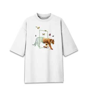 Мужская Хлопковая футболка оверсайз Акварельный Тигр - Коллаж