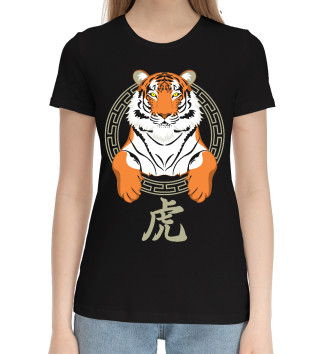 Женская Хлопковая футболка Китайский тигр