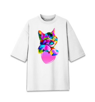 Женская Хлопковая футболка оверсайз Радужный котенок
