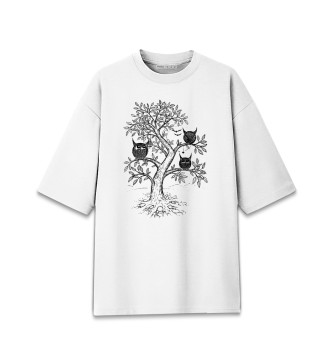 Хлопковая футболка оверсайз Совята на дереве