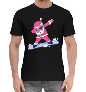 Мужская Хлопковая футболка Дед Мороз на Сноуборде