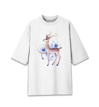 Женская Хлопковая футболка оверсайз Deer and flowers