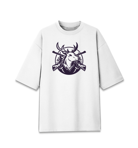 Женская Хлопковая футболка оверсайз Голова оленя с ружьями
