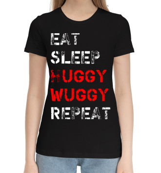 Женская Хлопковая футболка Eat Sleep Huggy Wuggy Repeat