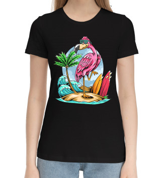 Женская Хлопковая футболка Фламинго и остров