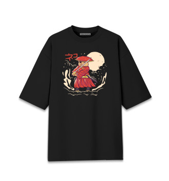 Мужская Хлопковая футболка оверсайз Кот самурай