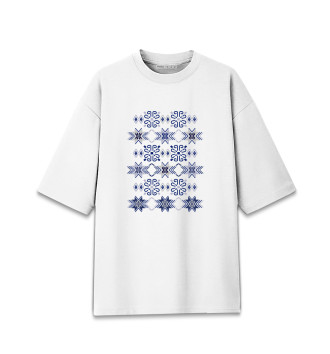Мужская Хлопковая футболка оверсайз Синие снежинки