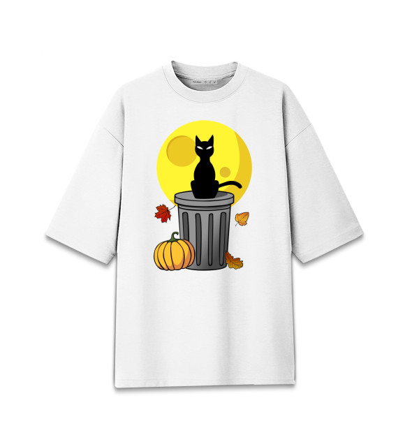 Мужская Хлопковая футболка оверсайз Черный кот
