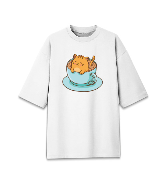 Женская Хлопковая футболка оверсайз Cup of cat