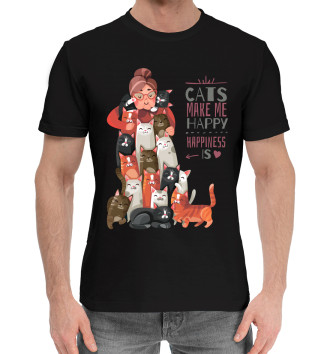 Мужская Хлопковая футболка Коты делают меня счастливее