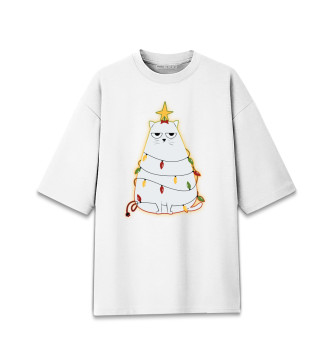 Мужская Хлопковая футболка оверсайз Cute christmas cat