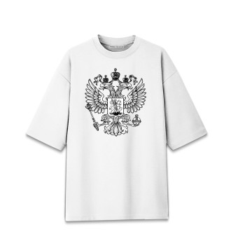 Мужская Хлопковая футболка оверсайз Герб Российской Федерации (одноцветный)
