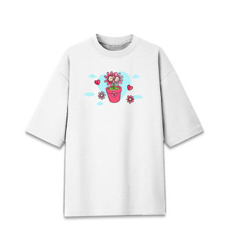 Женская Хлопковая футболка оверсайз Цветы