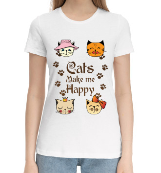 Женская Хлопковая футболка Cats Make me Happy