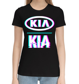 Женская Хлопковая футболка Значок KIA Glitch