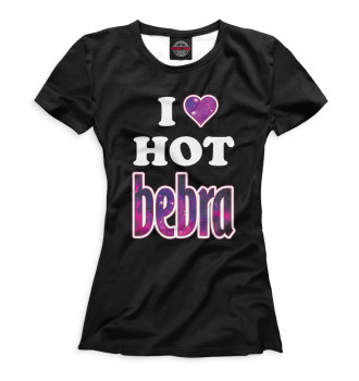 Футболка для девочек I Love Hot Bebra на чёрном фоне