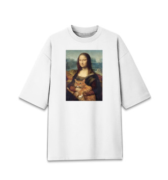 Мужская Хлопковая футболка оверсайз Мона Лиза и толстый кот