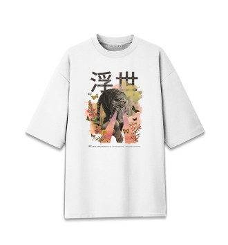Мужская Хлопковая футболка оверсайз Японский Тигр в стиле Укиё