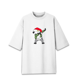 Хлопковая футболка оверсайз DAB панда дед мороз