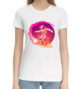 Женская Хлопковая футболка Космический серфинг