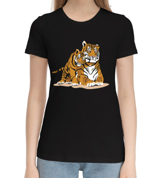 Хлопковая футболка Тигрица с игривым тигрёнком
