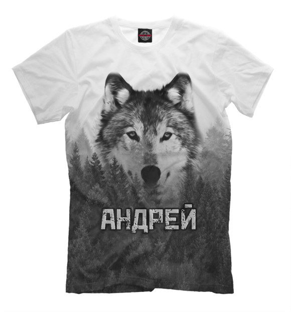 Мужская Футболка Волк над лесом - Андрей