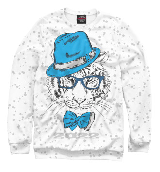 Мужской Свитшот Белый тигр в синей шляпе
