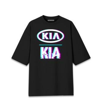 Женская Хлопковая футболка оверсайз Значок KIA Glitch