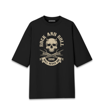Женская Хлопковая футболка оверсайз Rock N Roll - skull