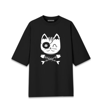 Женская Хлопковая футболка оверсайз Cat / Skull