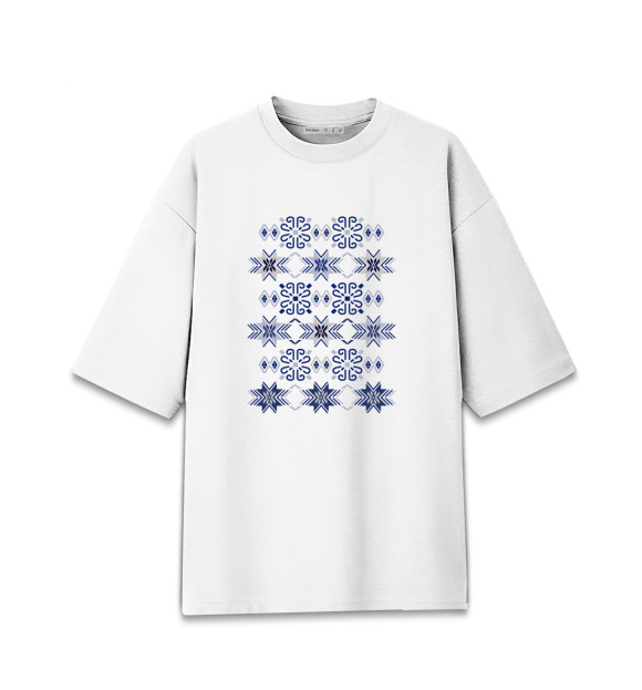 Женская Хлопковая футболка оверсайз Синие снежинки