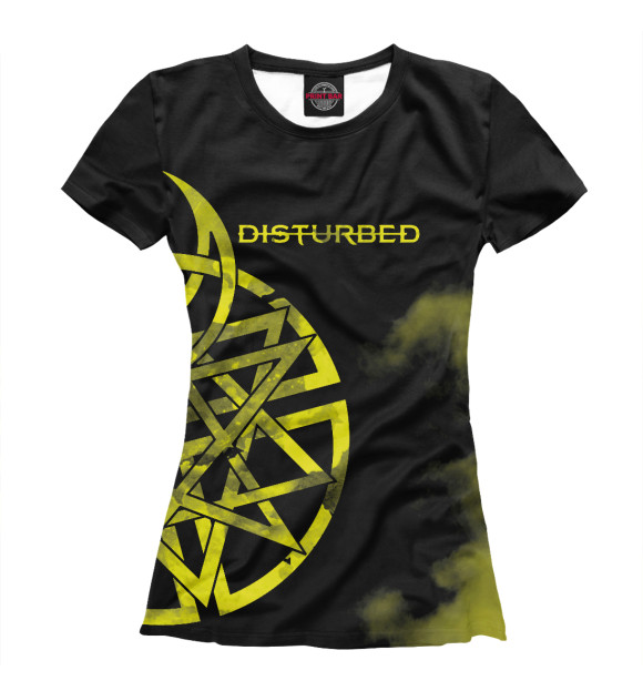 Женская Футболка Disturbed желтая эмблема