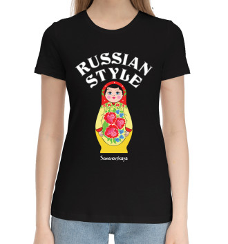Женская Хлопковая футболка Семеновская матрешка