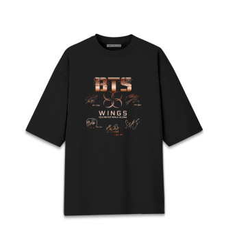 Женская Хлопковая футболка оверсайз BTS Wings автографы